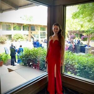 Elegant Red Strapless Gown